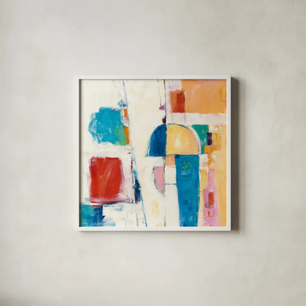 Down to the Street by Mike Schick. Shown in a crisp white glass frame for a clean and minimalist style. Available as an archival giclee rolled canvas, fine art paper, or poster print. SKU 49030a.