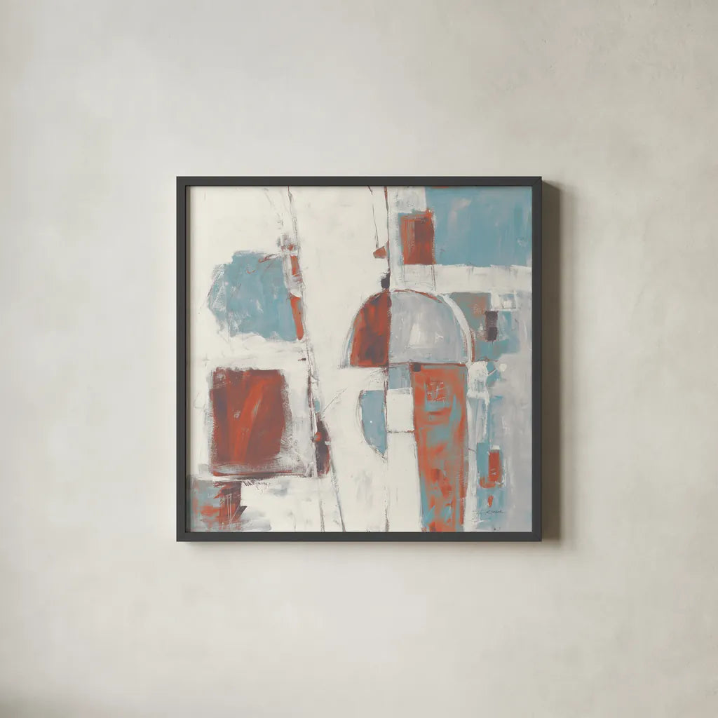 Down to the Street Cool by Mike Schick. Shown in a sleek black glass frame for a contemporary gallery look. Available as an archival giclee rolled canvas, fine art paper, or poster print. SKU 53111a.