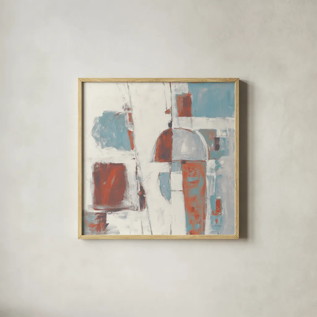 Down to the Street Cool by Mike Schick. Shown in a natural wood glass frame for a timeless modern aesthetic. Available as an archival giclee rolled canvas, fine art paper, or poster print. SKU 53111a.