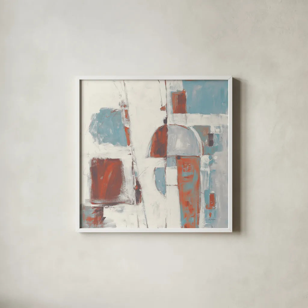 Down to the Street Cool by Mike Schick. Shown in a crisp white glass frame for a clean and minimalist style. Available as an archival giclee rolled canvas, fine art paper, or poster print. SKU 53111a.