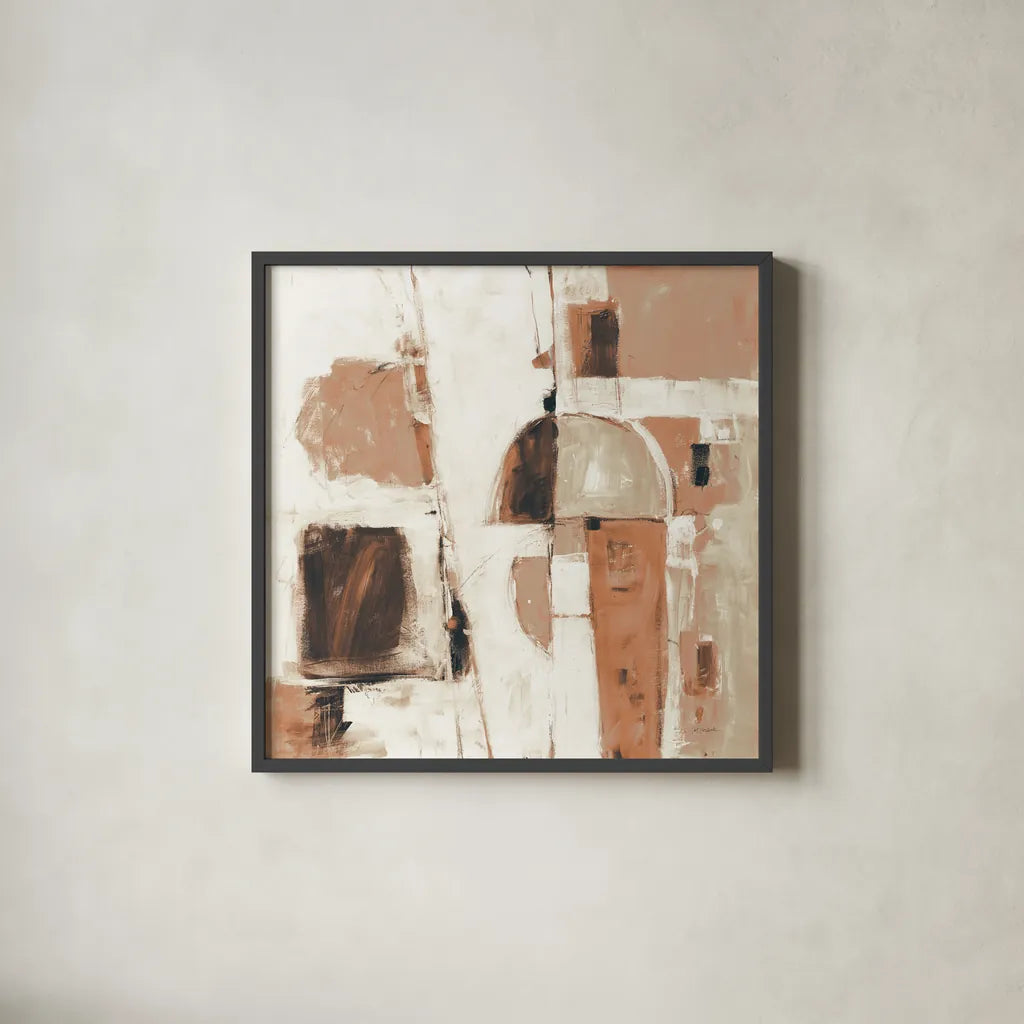 Down to the Street Warm by Mike Schick. Shown in a sleek black glass frame for a contemporary gallery look. Available as an archival giclee rolled canvas, fine art paper, or poster print. SKU 55379a.