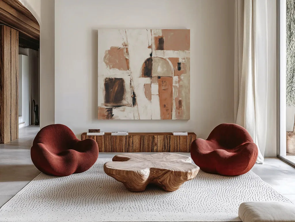 Down to the Street Warm by Mike Schick. Shown as extra-large giant wall art in a modern living room. Available as an archival giclee rolled canvas, fine art paper, or poster print. SKU 55379a.