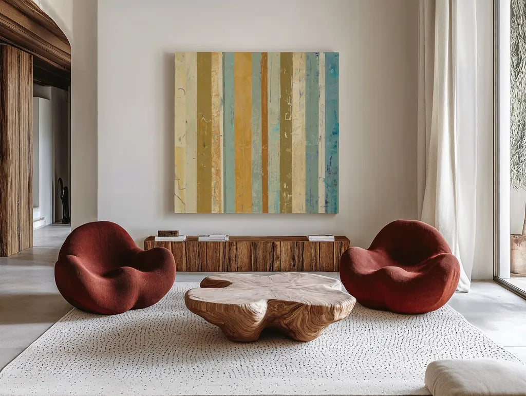Eight to the Bar Crop I by Mike Schick. Shown as extra-large giant wall art in a modern living room. Available as an archival giclee rolled canvas, fine art paper, or poster print. SKU 22637a.