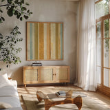 Eight to the Bar Crop II by Mike Schick. Shown in a natural wood frame in a cozy modern living room. Available as an archival giclee rolled canvas, fine art paper, or poster print. SKU 22638a.