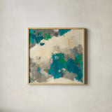 Emerald Gray Matter II Square by Mike Schick. Shown in a natural wood glass frame for a timeless modern aesthetic. Available as an archival giclee rolled canvas, fine art paper, or poster print. SKU 12614a.