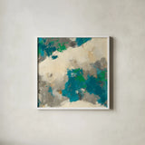Emerald Gray Matter II Square by Mike Schick. Shown in a crisp white glass frame for a clean and minimalist style. Available as an archival giclee rolled canvas, fine art paper, or poster print. SKU 12614a.