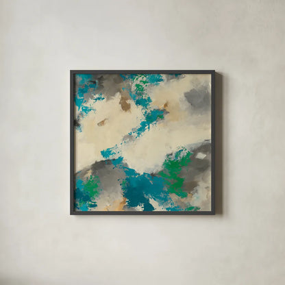 Emerald Gray Matter III Square by Mike Schick. Shown in a sleek black glass frame for a contemporary gallery look. Available as an archival giclee rolled canvas, fine art paper, or poster print. SKU 12613a.