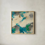 Emerald Gray Matter III Square by Mike Schick. Shown in a natural wood glass frame for a timeless modern aesthetic. Available as an archival giclee rolled canvas, fine art paper, or poster print. SKU 12613a.