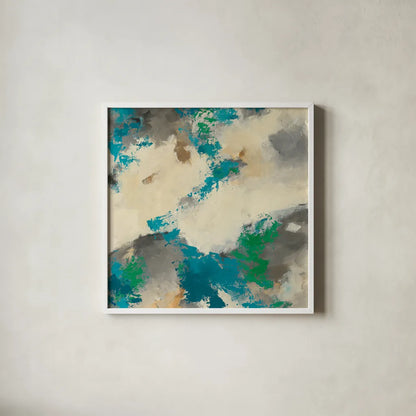 Emerald Gray Matter III Square by Mike Schick. Shown in a crisp white glass frame for a clean and minimalist style. Available as an archival giclee rolled canvas, fine art paper, or poster print. SKU 12613a.