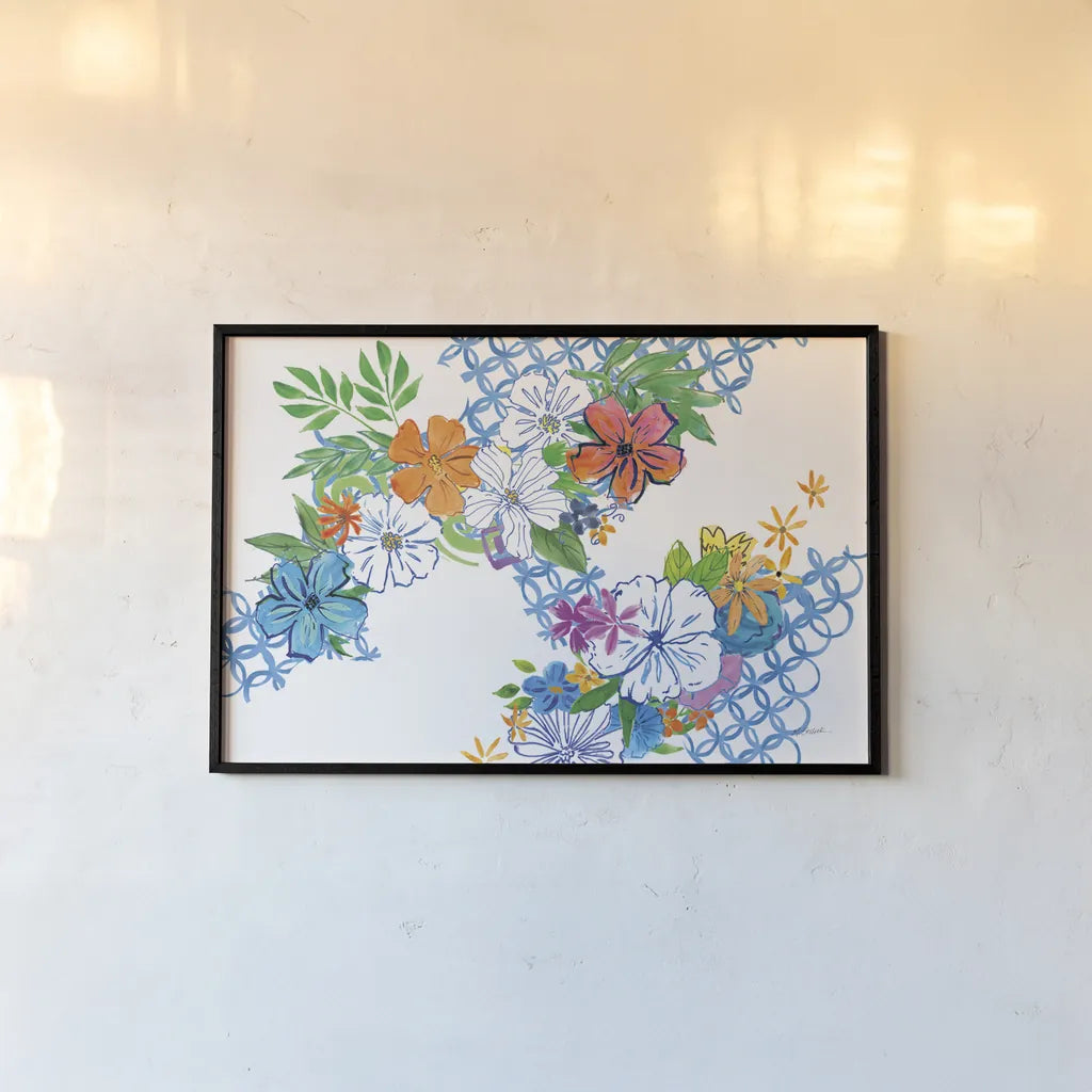 Flower Power I by Mike Schick. shown as a paper print in a black flame. Available as a archival giclee rolled canvas, fine art paper, or poster print. SKU 65876i.