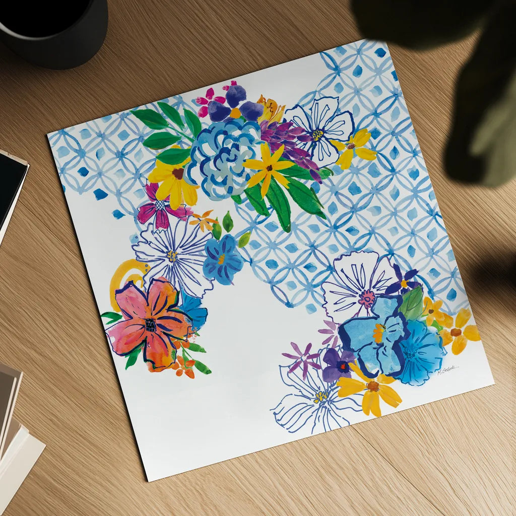 Flower Power IV by Mike Schick. Shown as a detailed flat fine art print, highlighting archival giclee quality. Available as an archival giclee rolled canvas, fine art paper, or poster print. SKU 65879a.