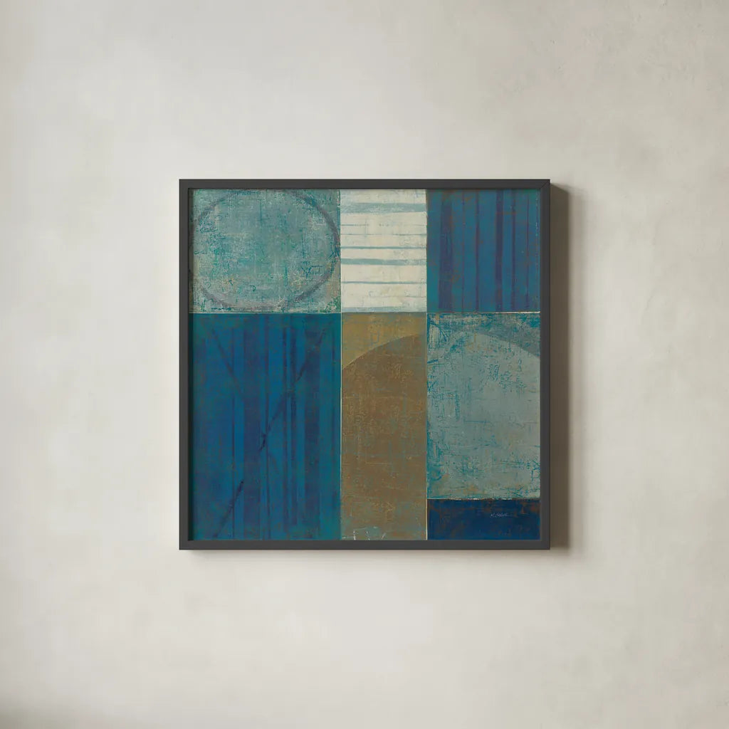 Forest Bridge by Mike Schick. Shown in a sleek black glass frame for a contemporary gallery look. Available as an archival giclee rolled canvas, fine art paper, or poster print. SKU 34221a.