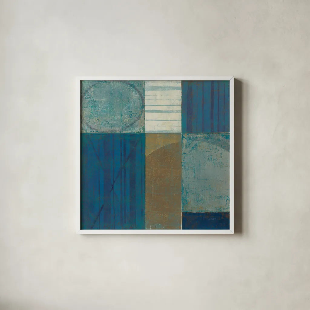 Forest Bridge by Mike Schick. Shown in a crisp white glass frame for a clean and minimalist style. Available as an archival giclee rolled canvas, fine art paper, or poster print. SKU 34221a.