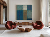 Forest Bridge by Mike Schick. Shown as extra-large giant wall art in a modern living room. Available as an archival giclee rolled canvas, fine art paper, or poster print. SKU 34221a.