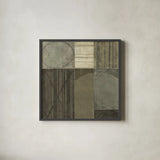 Forest Bridge Neutral by Mike Schick. Shown in a sleek black glass frame for a contemporary gallery look. Available as an archival giclee rolled canvas, fine art paper, or poster print. SKU 12503a.