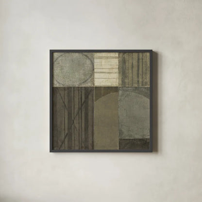 Forest Bridge Neutral by Mike Schick. Shown in a sleek black glass frame for a contemporary gallery look. Available as an archival giclee rolled canvas, fine art paper, or poster print. SKU 12503a.