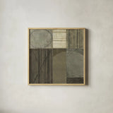 Forest Bridge Neutral by Mike Schick. Shown in a natural wood glass frame for a timeless modern aesthetic. Available as an archival giclee rolled canvas, fine art paper, or poster print. SKU 12503a.