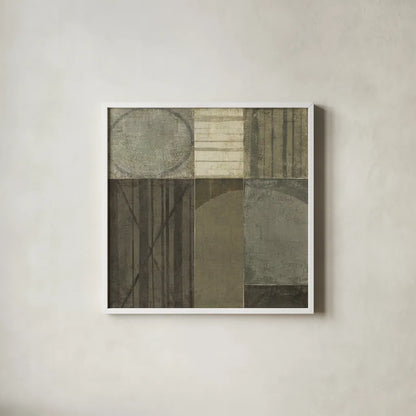 Forest Bridge Neutral by Mike Schick. Shown in a crisp white glass frame for a clean and minimalist style. Available as an archival giclee rolled canvas, fine art paper, or poster print. SKU 12503a.
