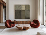 Forest Bridge Neutral by Mike Schick. Shown as extra-large giant wall art in a modern living room. Available as an archival giclee rolled canvas, fine art paper, or poster print. SKU 12503a.