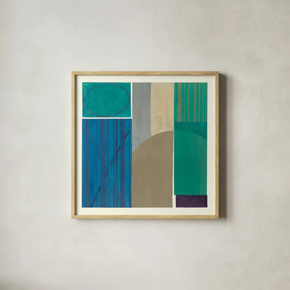 Forest Bridge V2 by Mike Schick. Shown in a natural wood glass frame for a timeless modern aesthetic. Available as an archival giclee rolled canvas, fine art paper, or poster print. SKU 34276a.