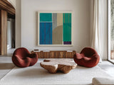 Forest Bridge V2 by Mike Schick. Shown as extra-large giant wall art in a modern living room. Available as an archival giclee rolled canvas, fine art paper, or poster print. SKU 34276a.