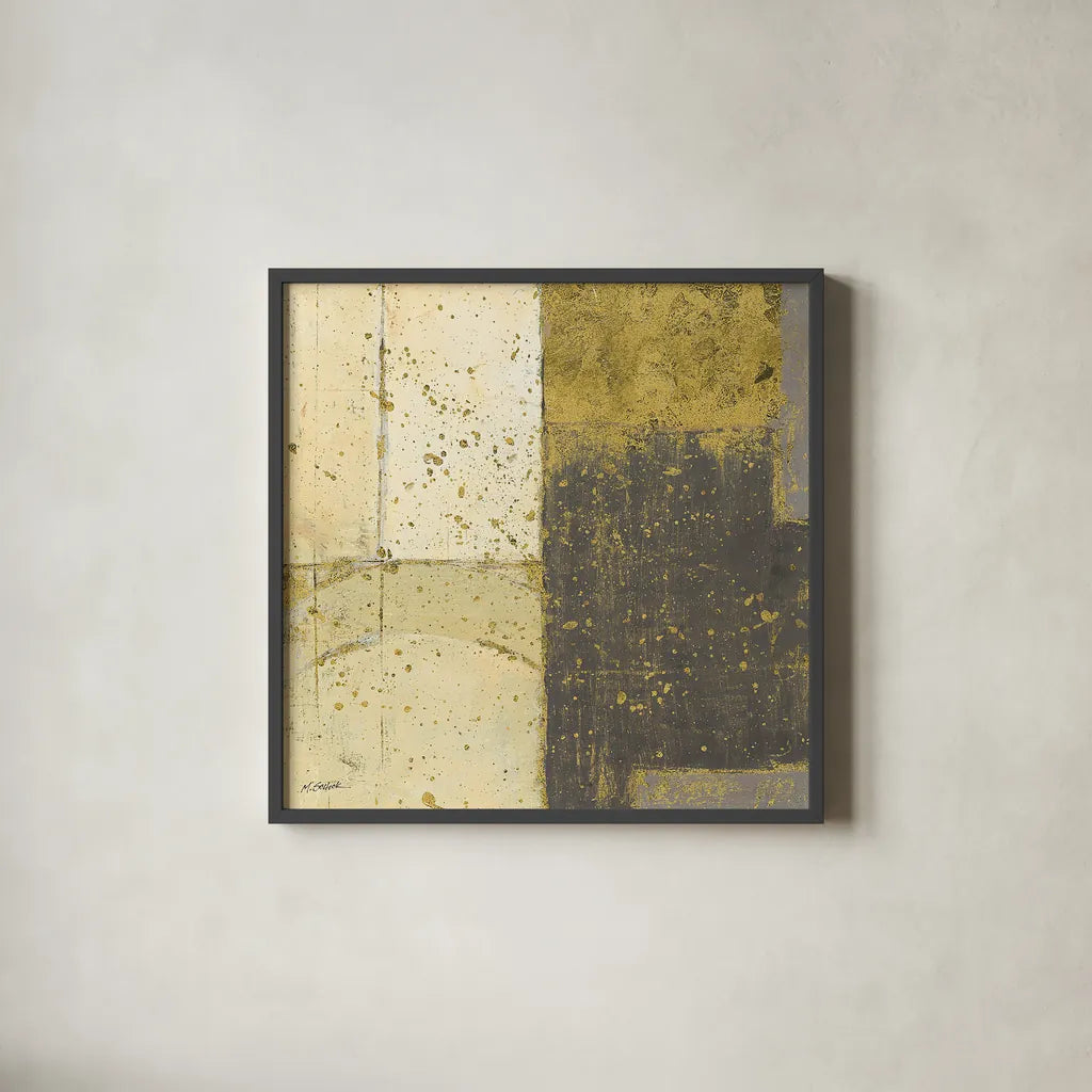 Gilded Blues Before Sunrise III by Mike Schick. Shown in a sleek black glass frame for a contemporary gallery look. Available as an archival giclee rolled canvas, fine art paper, or poster print. SKU 18904a.