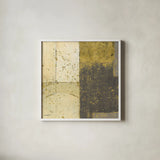 Gilded Blues Before Sunrise III by Mike Schick. Shown in a crisp white glass frame for a clean and minimalist style. Available as an archival giclee rolled canvas, fine art paper, or poster print. SKU 18904a.