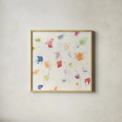 Glitterati I by Mike Schick. Shown in a natural wood glass frame for a timeless modern aesthetic. Available as an archival giclee rolled canvas, fine art paper, or poster print. SKU 88622a.