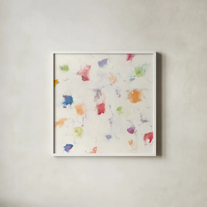 Glitterati I by Mike Schick. Shown in a crisp white glass frame for a clean and minimalist style. Available as an archival giclee rolled canvas, fine art paper, or poster print. SKU 88622a.