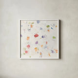 Glitterati II Red by Mike Schick. Shown in a crisp white glass frame for a clean and minimalist style. Available as an archival giclee rolled canvas, fine art paper, or poster print. SKU 88623a.