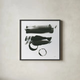 Gold and Black Element XVI by Mike Schick. Shown in a sleek black glass frame for a contemporary gallery look. Available as an archival giclee rolled canvas, fine art paper, or poster print. SKU 19472a.