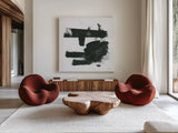 Gold and Black Elements XV by Mike Schick. Shown as extra-large giant wall art in a modern living room. Available as an archival giclee rolled canvas, fine art paper, or poster print. SKU 19471a.