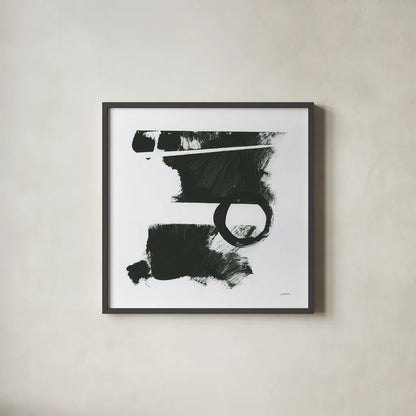 Gold and Black Elements XVII by Mike Schick. Shown in a sleek black glass frame for a contemporary gallery look. Available as an archival giclee rolled canvas, fine art paper, or poster print. SKU 19473a.