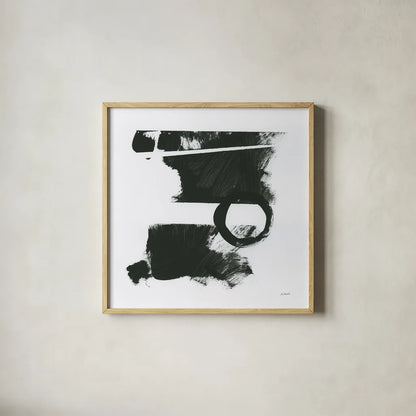 Gold and Black Elements XVII by Mike Schick. Shown in a natural wood glass frame for a timeless modern aesthetic. Available as an archival giclee rolled canvas, fine art paper, or poster print. SKU 19473a.