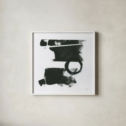 Gold and Black Elements XVII by Mike Schick. Shown in a crisp white glass frame for a clean and minimalist style. Available as an archival giclee rolled canvas, fine art paper, or poster print. SKU 19473a.