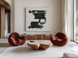 Gold and Black Elements XVII by Mike Schick. Shown as extra-large giant wall art in a modern living room. Available as an archival giclee rolled canvas, fine art paper, or poster print. SKU 19473a.