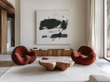 Gold and Black Elements XX by Mike Schick. Shown as extra-large giant wall art in a modern living room. Available as an archival giclee rolled canvas, fine art paper, or poster print. SKU 19474a.