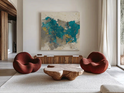 Gray Matter Cream II by Mike Schick. Shown as extra-large giant wall art in a modern living room. Available as an archival giclee rolled canvas, fine art paper, or poster print. SKU 34208a.