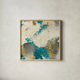 Gray Matter Cream III Gold by Mike Schick. Shown in a natural wood glass frame for a timeless modern aesthetic. Available as an archival giclee rolled canvas, fine art paper, or poster print. SKU 34209a.