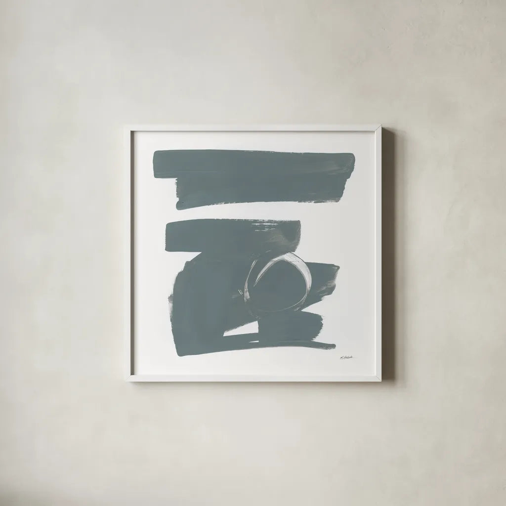 Gray and White XII by Mike Schick. Shown in a crisp white glass frame for a clean and minimalist style. Available as an archival giclee rolled canvas, fine art paper, or poster print. SKU 22751a.