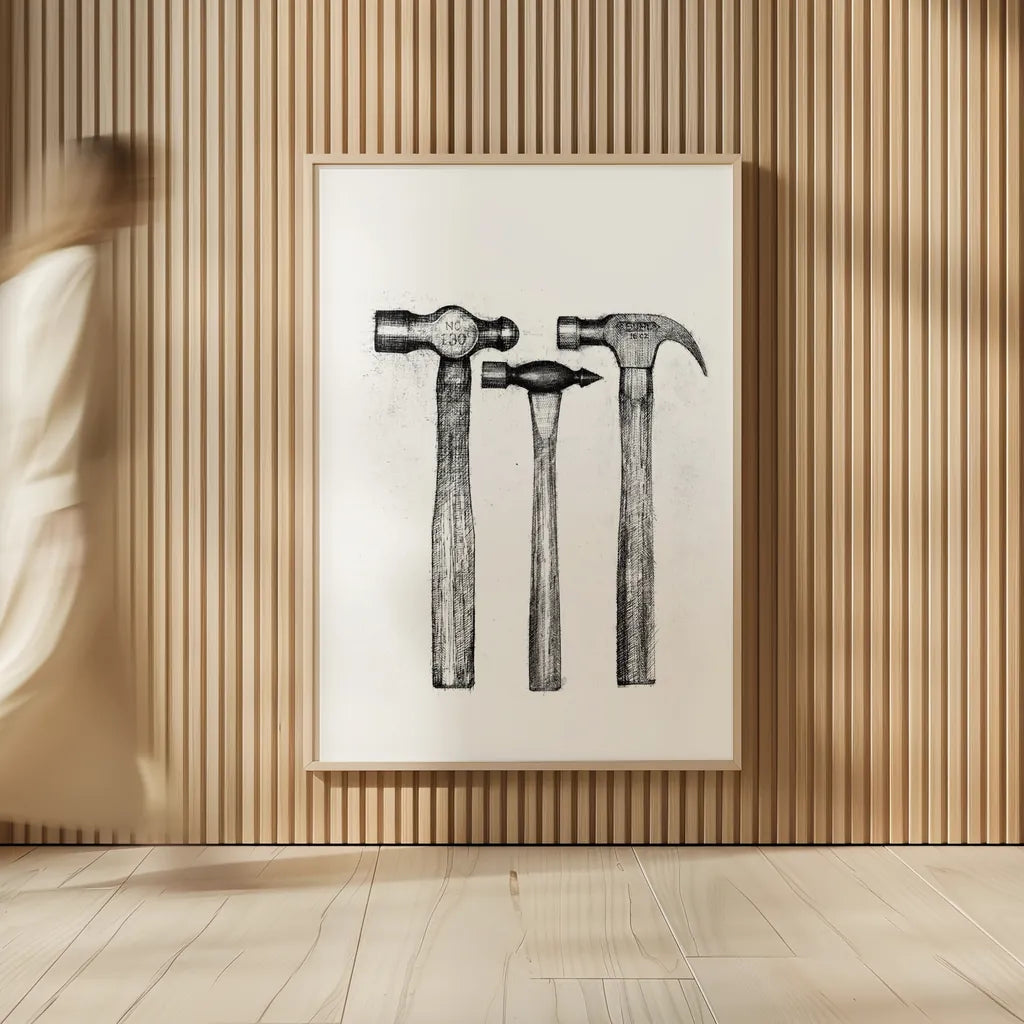 Hammers by Mike Schick. shown as over sized large wall art. Available as an archival giclee rolled canvas, fine art paper, or poster print. SKU 58751h.