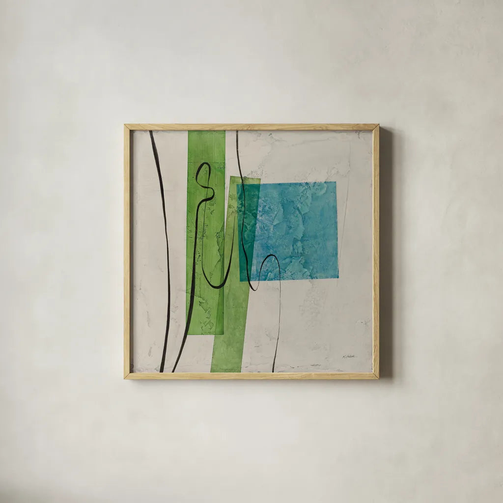 Harmony I by Mike Schick. Shown in a natural wood glass frame for a timeless modern aesthetic. Available as an archival giclee rolled canvas, fine art paper, or poster print. SKU 91332a.