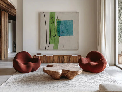 Harmony I by Mike Schick. Shown as extra-large giant wall art in a modern living room. Available as an archival giclee rolled canvas, fine art paper, or poster print. SKU 91332a.