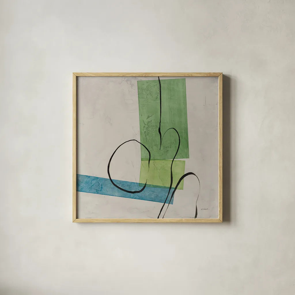 Harmony II by Mike Schick. Shown in a natural wood glass frame for a timeless modern aesthetic. Available as an archival giclee rolled canvas, fine art paper, or poster print. SKU 91333a.