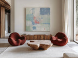 Horizon II Cool Chromatic by Mike Schick. Shown as extra-large giant wall art in a modern living room. Available as an archival giclee rolled canvas, fine art paper, or poster print. SKU 26504a.