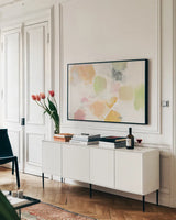 Ideas Held Aloft Crop by Mike Schick. shown as a framed stretched canvas in a living room above a console. Available as a archival giclee rolled canvas, fine art paper, or poster print. SKU 31253i.