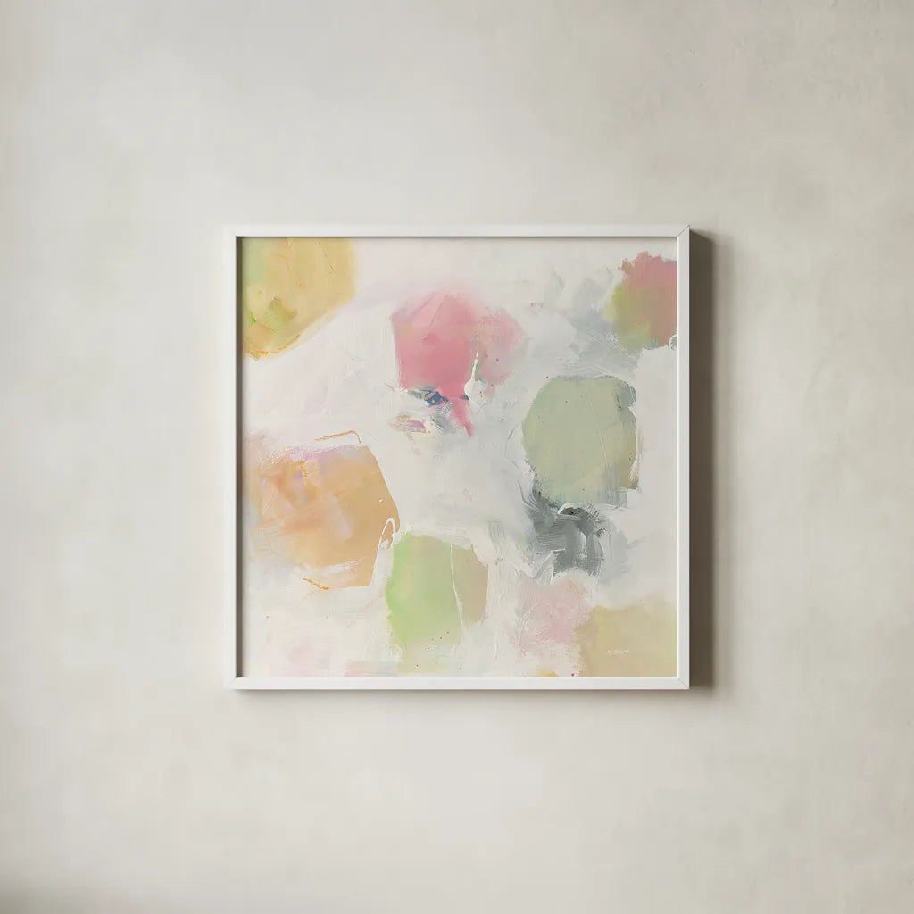 Ideas Held Aloft II by Mike Schick. Shown in a crisp white glass frame for a clean and minimalist style. Available as an archival giclee rolled canvas, fine art paper, or poster print. SKU 31523a.