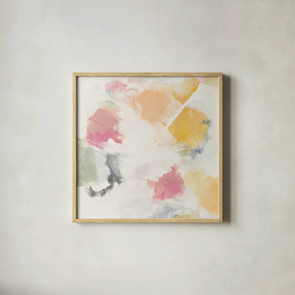 Ideas Held Aloft III by Mike Schick. Shown in a natural wood glass frame for a timeless modern aesthetic. Available as an archival giclee rolled canvas, fine art paper, or poster print. SKU 31524a.