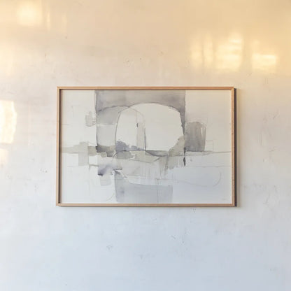 Improvisation I Gray by Mike Schick. shown as a paper print in a natural frame. Available as a archival giclee rolled canvas, fine art paper, or poster print. SKU 28337i.