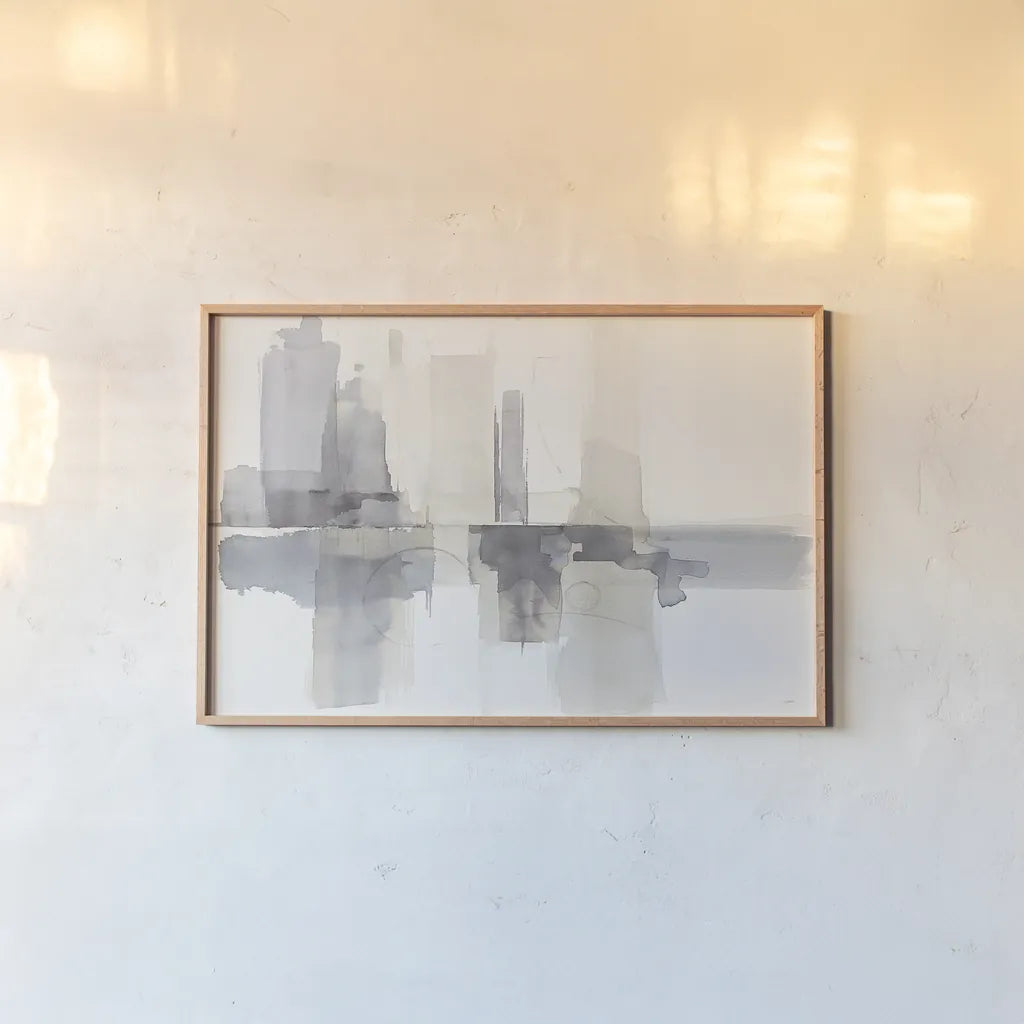 Improvisation II Gray by Mike Schick. shown as a paper print in a natural frame. Available as a archival giclee rolled canvas, fine art paper, or poster print. SKU 28338i.